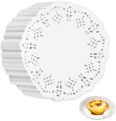 Alaoo 250 tårtunderlägg av papper, runda koppunderlägg, runda pappersunderlägg, spetspapper, tårtspetspapper för bord, tallrikar, kakor, desserter och pysselarbeten, 9 cm i vitt