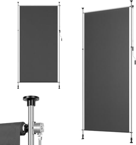 WOLTU Toldo Exterior Retráctil con Manivela, 150x310 cm, Pantalla Vertical de Privacidad contra Solar UV y Resistente a Intemperia, para Jardín, Patio, Balcón, Montaje sin Taladrar, Gris