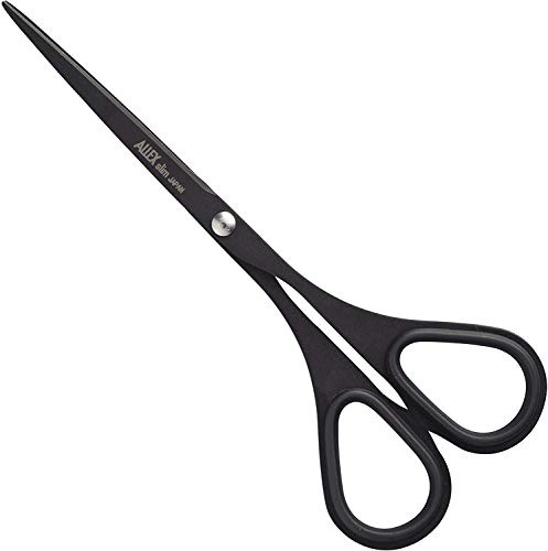 ALLEX Small Black Scissors for Office 5.5 [Non-Stick], All Purpose Slim & Thin Low Profile Scissors, Made in JAPAN, All Metal Japanese Stainless Steel Blade with Non-Slip Soft Ring, Black
