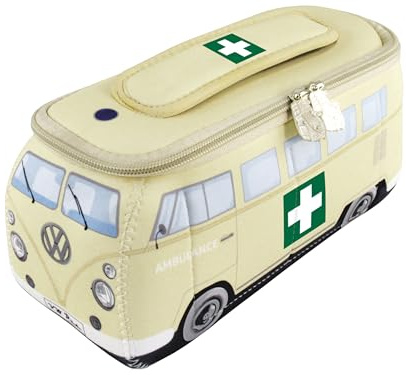 BRISA VW Collection - Trousse en néoprène Universelle pour Maquillage, cosmétiques, Produits d'hygiène, Stylo (Combi T1 Bus) - (Ambulance/Beige/Petit)