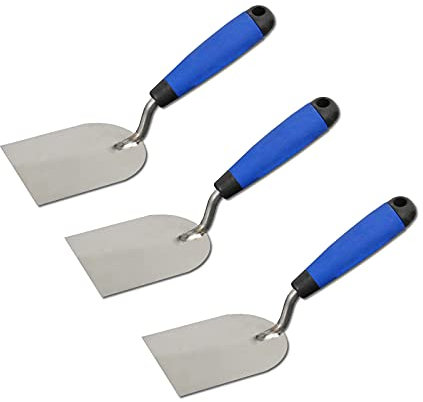 DEWEPRO Set Da 3 Spatole Da Stuccatore 60mm In Acciaio Inox Antiruggine Con Impugnatura Soft Ergonomica – Spatole Professionali Per Gesso Intonaco E Malta Per Muratori E Fai Da Te