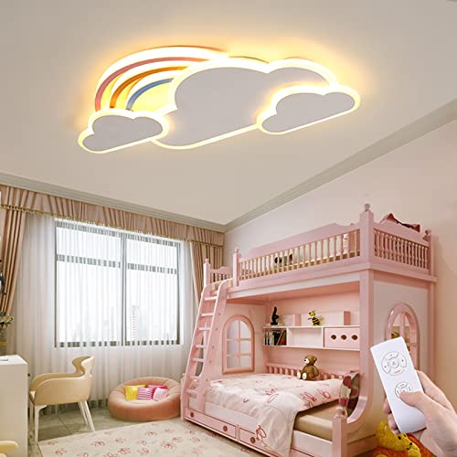 Plafonnier LED Dimmable, Lampe De Cercle De Chambre D'Enfant Moderne Arc-en-Ciel Nuage Designer Pendentif Lumière Garçons Filles Lampes De Chambre Salle à Manger Table à Manger Couloir (White,43CM)