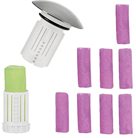Abflussfee Waschbeckenstöpsel inkl. Verschlussstopfen und 9 Reinigungssteinen | Reinigungssteine für Abflüsse jeder Art, Abflussreiniger | inkl. Frische Duft [Lavendel Aroma, lila]