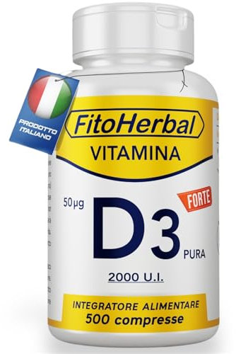 FitoHerbal Vitamina D 2000 UI ALTO DOSAGGIO 500 Compresse, Integratore Vitamina d3 2000 UI Supporto per Ossa Denti Muscoli, Integratori Sistema Immunitario Formato Famiglia, Made in Italy