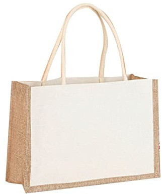 ALINUOYQ Borsa in tela di iuta bianca e juta, borsa regalo in iuta con manici, sacchetti di iuta riutilizzabili for damigella d'onore, regalo for shopping fai da te, Piccolo, 35x27x15cm