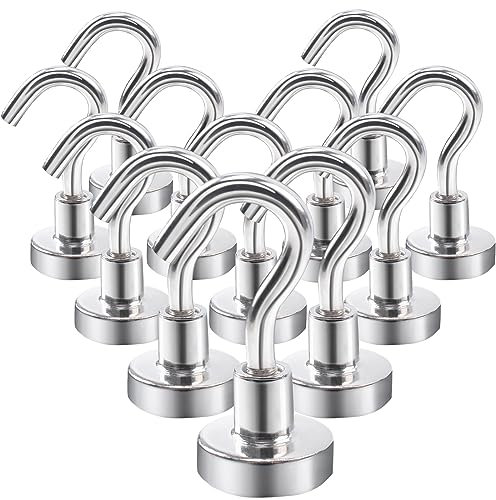 OCEUMAOA 12 Pièces Crochet Magnetique Aimant Puissant Neodyme Crochet pour Frigo Cuisines Bureau École Crochet de Croisière Robuste au Plafond Argenté