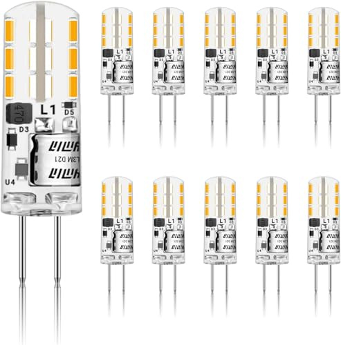 SGEPLED LED-glödlampa G4 12 V AC/DC 1,2W motsvarande 10W-20W halogen, varmvit 2 700K, 360° strålvinkel, COB lampa för ljuskrona, vägglampa, dimbar, set med 10 st