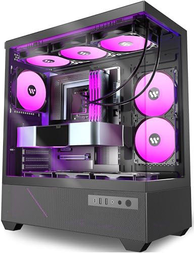 KEDIERS PC Gehäuse- vorinstalliert 6 ARGB-Lüfter, ATX Mid Tower Gaming Gehäuse, mit doppeltem gehärtetem Glas Vollbild Computergehäuse
