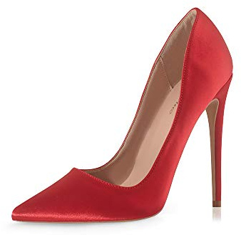 Zhabtuc Pumps Scarpe da Donna Eleganti e comode Scarpe da Donna Scarpe da Sposa Tacco a Spillo Alto, Tacco da 12 cm, Classico Materiale Esterno in Raso, Raso Rosso, 37 EU