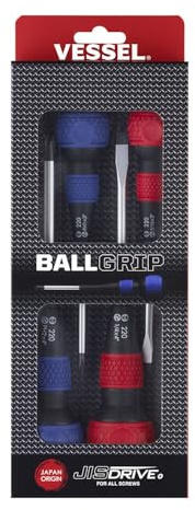 VESSEL BALL GRIP Screwdriver 4PC. Set, Red/Blue, 2204PBU
