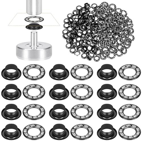 Glarks 100pcs 6mm rondelle kit avec Blanc Diamant rondelle set pistolet noir laiton rondelle oeillets tissu cuir trou oeillets rondelles pour ceintures chaussures vêtements toile cuir réparation
