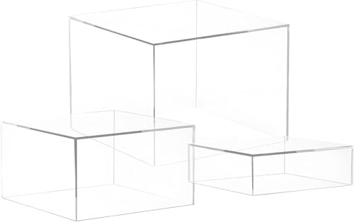 Digiele Alzate per Buffet Trasparente, 3pcs Rialzi per Buffet, Vassoio da Portata Scatole Espositive in Acrilico, Supporto Dessert Forma di Cubo per Cupcake, Brunch, Dessert, Collezionabili e Gioielli