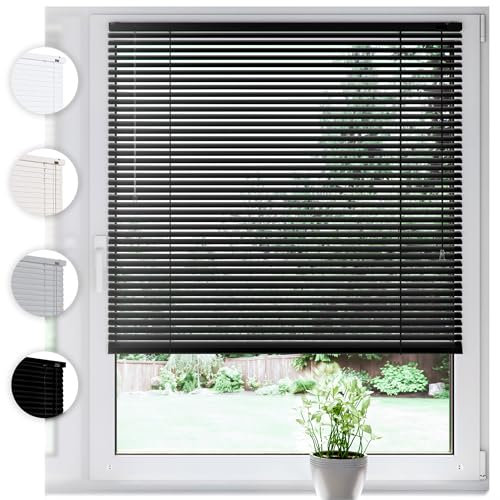 SONELLO Aluminium Jalousie 100cm x 130cm Schwarz Alu Jalousie Klemmfix ohne Bohren Sichtschutz Blendschutz Lichtschutz Sonnenschutz für Fenster und Türen