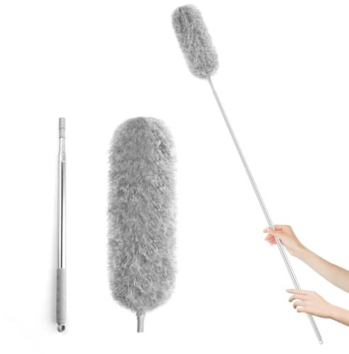 YC Kitchen Plumero Atrapapolvo de Microfibra Extensible hasta 250 cm, Plumero Telescopico Ideal para Techos, Coches y el Hogar, Gris