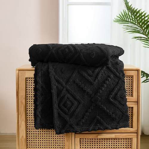WONGS BEDDING - Coperta in pile soffice 150x200, nera, calda coperta per la casa, morbida coperta in pile, soffice coperta per divano, coperta per il letto, il divano, l'ufficio, per ragazze