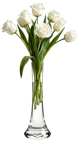 Vaso decorativo alto 25 cm, in vetro, a stelo singolo, vaso a boccioli stretti, centrotavola per matrimoni, soggiorno, tavolo, decorazione per la casa (trasparente)