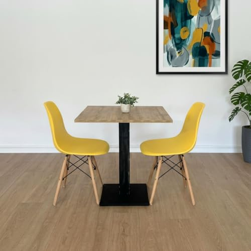Generisch Table de bar | Bistrot | Restaurant carré avec pied central 60/70/80 cm Aspen Oak – Noir, 70 x 70 cm