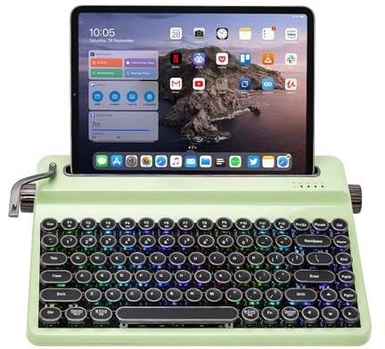 YUNZII QL75 Wireless Typewriter Hot Swap Retro Mechanical Keyboard, Punk Round Keycaps, RGB Backlit QMK/VIA Programmable, Multi-Device Keyboard mit 2.4GHz/Type-C/BT5.0 (Green, Onyx Tactile)