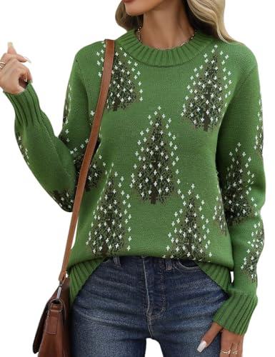 heekpek Maglione Natalizio Donna Girocollo Oversize Maglione Donna Invernale Caldo Casual Pullover Maglia Elegante Sweater, Albero di Natale Verde, M