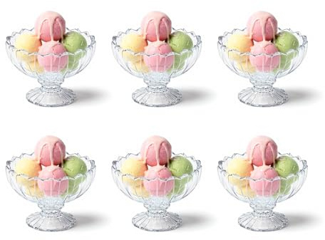 Lot de 6 Bols à Dessert en Verre, 138 ml, Coupes à Glace Transparentes, Bols à Sundae, Verrines pour Cocktail de Crevettes, Bols à Trifle pour Glace, Desserts, Pudding, Apéritif, Salade, Fruits