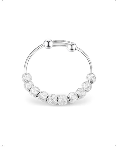 KONFEN Anello Antistress Donna, Placcato Argento 925, Inossidabile, Regolabile, Anello Ansia Regolabile, Fidget Ring con 10 Perline Mobili, Gioiello Antistress per il Relax, Donna, Ragazza Adolescente