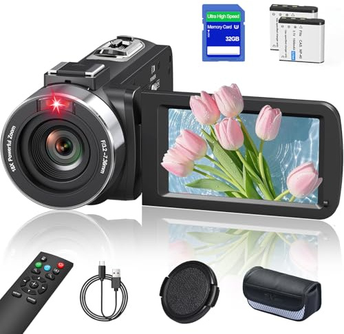 Delmodes Caméscope 8K 64MP Caméra Vidéo Zoom Numérique 18X WiFi Caméra pour Youtube, Écran Tactile UHD 3 Pouces IR Vision Nocturne VloggingCaméra avec Carte SD 32 Go, Télécommande 2,4G et Deux Piles