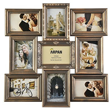 ARPAN Vintage Gold Multi Aperture Picture Photo Frame, Holds 9 x 6x4'' Photos, Best Gifting Frame, Family Frame