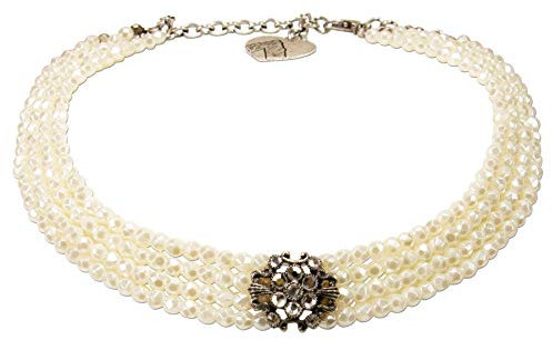 Alpenflüstern Trachten-Perlen-Kropfkette Amalia - nostalgische Trachtenkette, eleganter Damen-Trachtenschmuck, Dirndlkette Creme-weiß DHK219