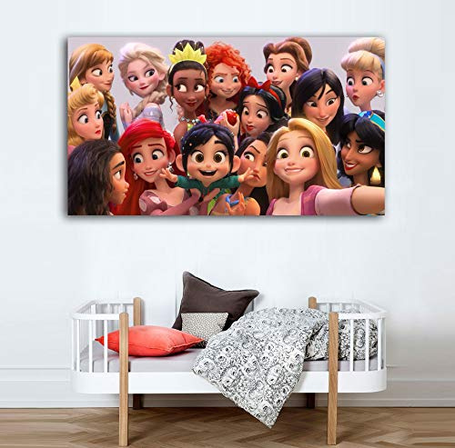 Desconocido Cuadro Lienzo Infantil Princesas Disney Selfie – Varias Medidas - Lienzo de Tela Bastidor de Madera de 3 cm - Impresion Alta resolucion (50, 28)