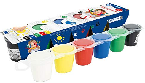 Stylex 28951 - Fingerfarben, 6 Töpfchen à 40 g, in den Farben rot, blau, gelb, grün, schwarz und weiß, in praktischer Faltschachtel