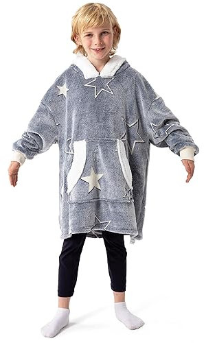 Winthome Light and Soft Glow in Dark Oversized Blanket Hoodie for Kids Boys Girls, Warm Fleece Sweatshirt Blanket Hoody