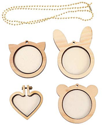 4 Stück Mini-Holzringe Stickrahmen Ovale Form Kreuzstich Ring Stickrahmen mit goldener Perlenkette für DIY Handwerk Praktisches Nähen und (Farbe: Tier)