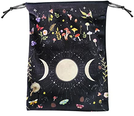 Borsa per tarocchi modello fase lunare, borsa per tarocchi e sacchetto per dadi con lacci, borsa per tarocchi flanella per accessori tarocchi, copertine oracolo, gemme