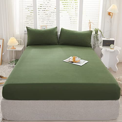 Sedefen Jersey Premium Spannbettlaken 90x200cm Boxspringbett Topper Mikrofaser Superweiches Bettlaken Spannbetttuch Leintuch Olivgrün Grün für Matratze bis 30 cm hohe