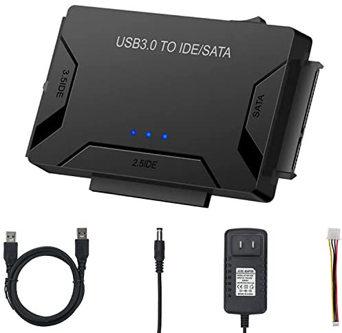 Lycaeus USB 3.0 to IDE/SATA Hard Drive Adapter, External Converter for 2.5 3.5 IDE SATA HDD SSD DVD Optical Drive, Universal Hard Drive Reader w/12V 2A Power Supply Support 6TB
