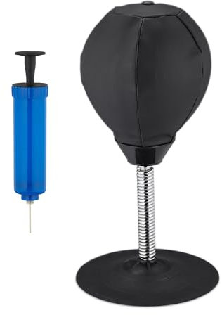 Relaxdays Tisch Boxsack, Schreibtisch Punchingball für Büro, Mini Boxball bei Frust & Stress, stehende Boxbirne, schwarz