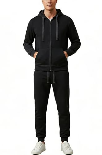 W JIANWANG Survêtement de sport pour homme, avec manches longues et fermeture éclair, fitness, jogging, L