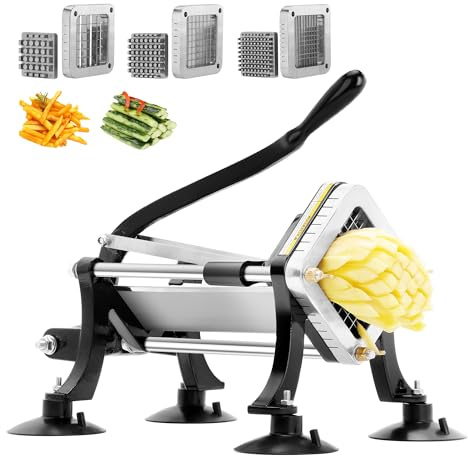 BIEAMA Commercial French Fry Cutter, Potato Cutter with 1/4, 3/8, 1/2 Stainless Steel Blades, French Fries Cutter for Carrots