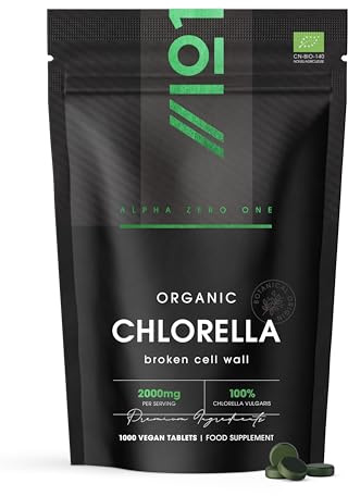 Organic Chlorella 2000mg – 1000 Vegan Tablets - Broken Cell Wall – Pure Formula Supplement with No Additives – by Alpha01
