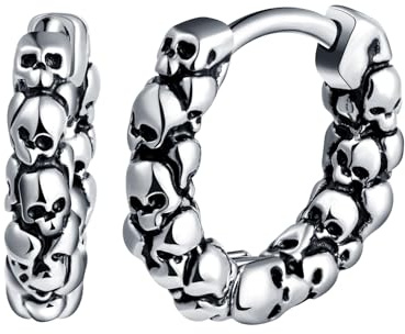 Yumilok Pendientes moda de mujeres: Pendientes aro de acero inoxidable calavera para todo el año - perfecto para fiesta la roca del hip hop y los partidos de la barra, atendiendo a conciertos