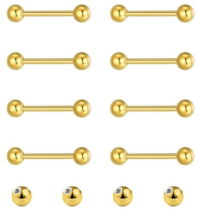 Gojewen 12er Zungenpiercing Brustwarzenpiercing Chirurgenstahl Gold Piercing Zunge Brustwarze Barbell 8mm