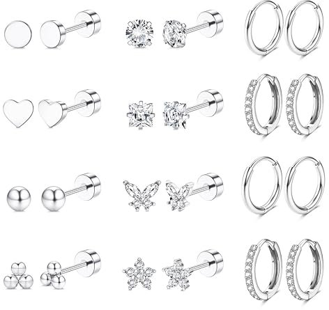 Diamday 12 Paar Ohrringe Gold Set für Damen Chirurgenstahl Creolen Ohrstecker Gold Piercing Ohr Helix Knorpel Medizinische Ohrstecker Huggie Creolen Hypoallergene Goldene Ohrringe Mehrfache Piercings