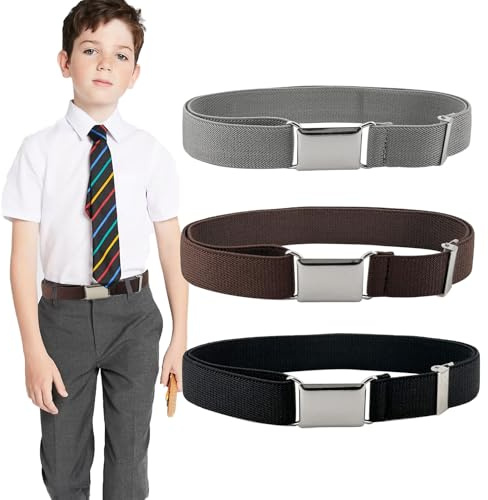 Dejicuk 3Pcs Belt for Kids, Elastic Belt for Children School Belt Adjustable Toddler Baby belt with Silver Square Buckle for Boys Girls