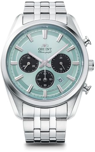 Orient Stretto Cronografo Solare, 40 mm, quadrante blu cielo, bracciale in acciaio, orologio da uomo RA-TX0304L10B, Blu