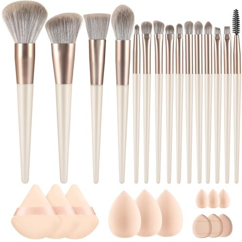 Make up Brushes 15Pcs Makeup Kit, Premium sintetico Kabuki Fondazione viso in polvere Concealers Ombretto Blush Pennelli Make up Set, con12pcs Spugne Blender