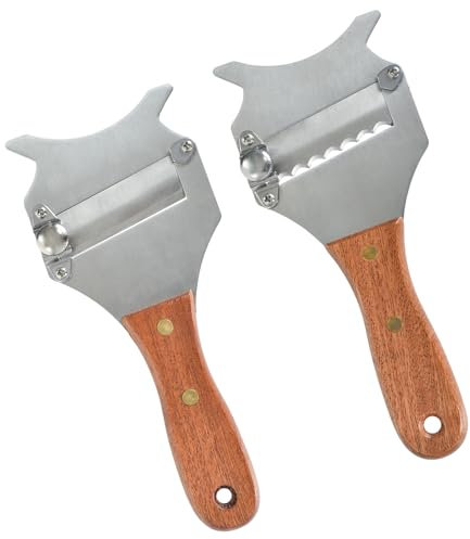 2 pezzi in acciaio inox, grattugia per tartufo, grattugia per tartufo tagliente, affettatrice per tartufo regolabile, con manico in legno, grattugia per tartufo, cioccolato, formaggio, burro (ondulato