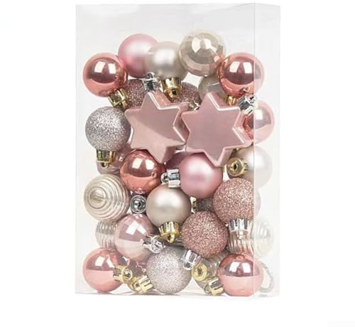 Juego de 33 bolas de Navidad rosas surtidas, inastillables, decorativas, para decoración de árbol de Navidad