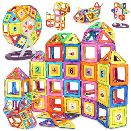 Magnetische Bausteine, Magnetspielzeug für Kinder, Magnetbausteine Lernspielzeug Geburtstag Vorschule Kinder Kleinkind Jungen Mädchen ab 3 Jahren (105pcs Magnetic Tiles)