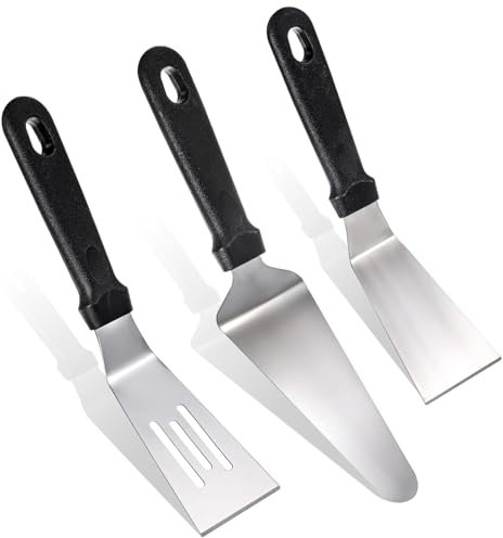 TIESOME Spatula - Spatola da cucina in acciaio inox, 3 pezzi, mini spatola, spatola piatta, piccola paletta in metallo per cucinare e cuocere, colore nero, 22,5 cm e 26 cm
