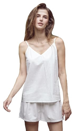 BEAUTELICATE Camis et Débardeurs Femme en Pur Coton Lavé Caraco Camisole Col V Maillot de Corps à Bretelles Spaghetti Haut De Pyjamas pour L'été Nuit Blanc cassé, XXL